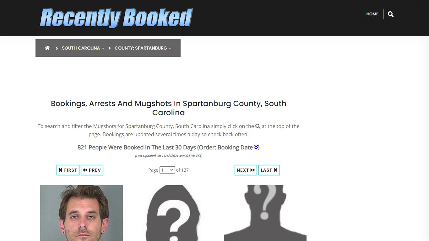 Bookings, Arrests and Mugshots in Spartanburg County, South Carolina